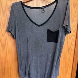 Forever 21 Charcoal V-Neck Tee with Black Trim